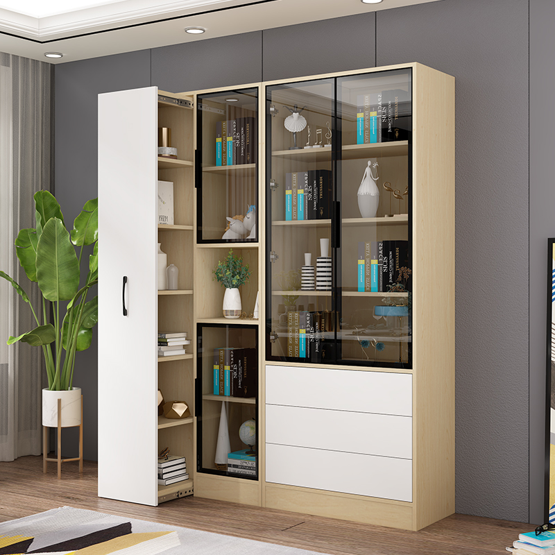 Simple modern study bookshelf Nordic glass door bookcase display cabinet floor rack overall bookcase storage cabinet