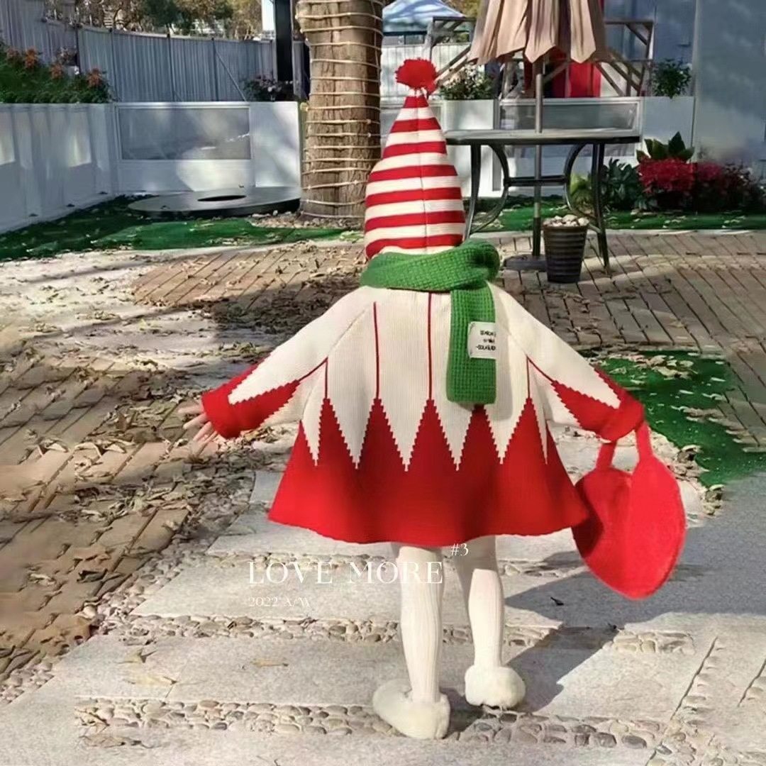 ins wind Korean girl's Christmas cloak 2023 winter sweater baby New year suit cloister thickened windproof child clothing-Taobao