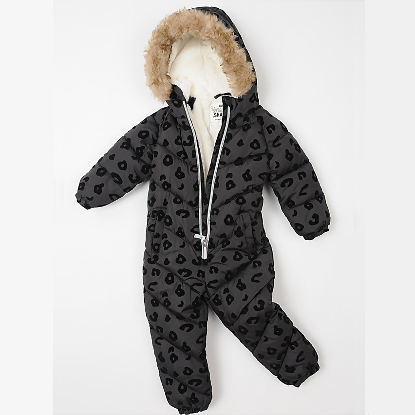 British children's one-piece cotton coat Noble black fabric with dazzling silver zipper Padded thick winter coat