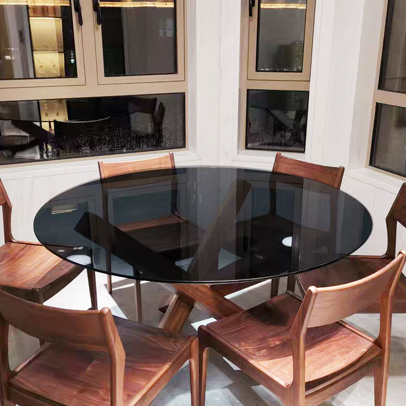 Deep grey blue standard matching black tempered glass table tea table in negotiation table top corner few tea tables Xuan guan lone foot table top table-Taobao