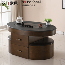 Fire stone oval coffee table Kung Fu tea table one tea table and chair combination with kettle living room small apartment home