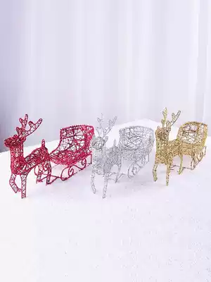 Deer pulling car Christmas decoration store Meichen decoration small Wrought iron Christmas elk glitter reindeer pulling sleigh car