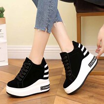 2021 Autumn New 10cm Inner height womens shoes light black Korean version of high casual shoes womens thick sole shoes women
