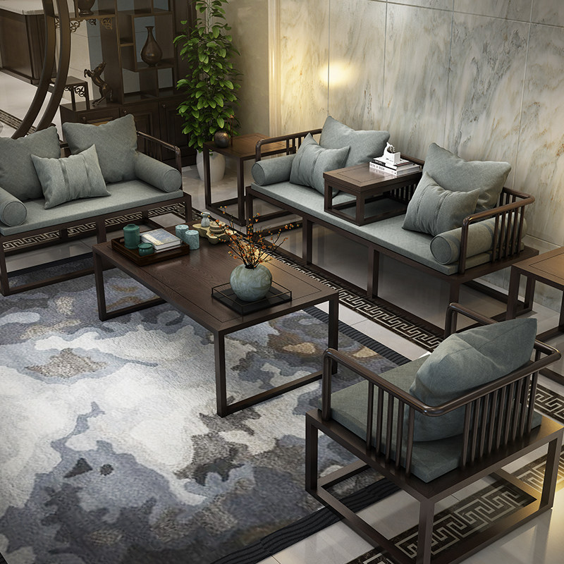 Solid wood sofa new Chinese style light luxury ash wood small and medium-sized apartment mortise and tenon complete decoration national style Zen 123 combination furniture