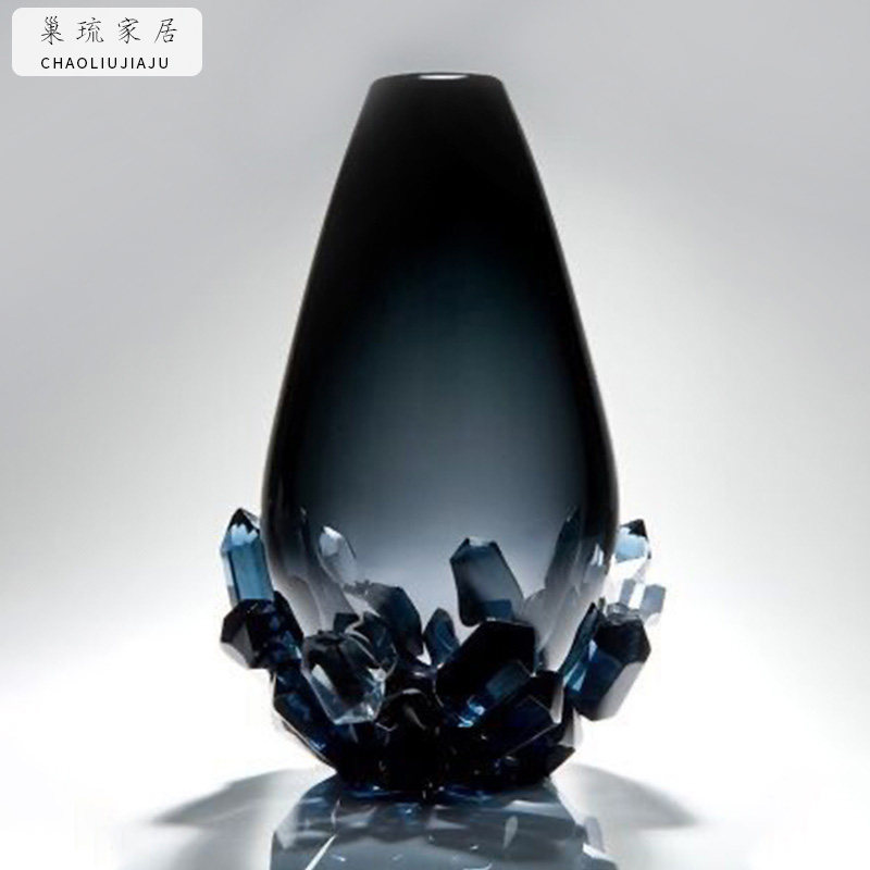 Simple modern glass vase ornaments high-end model house soft decoration home accessories living room creative flower art