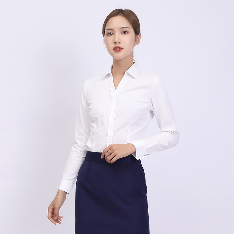 Xingye Bank White Shirt for Women, Long-Sleeved, V-Neck, Slim-Fit Workwear, White Square-Neck Shirt, Women's Professional Attire