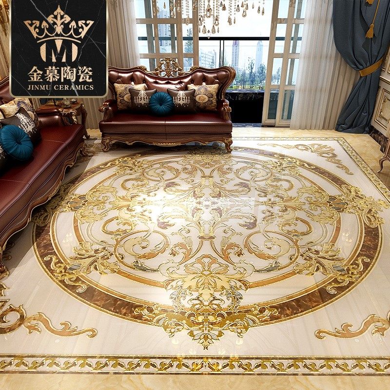 Customized villa mansion floor tile plated gold round ground luxury guest dining room mask floor puzzle tile