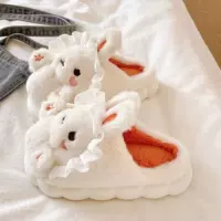 [白色XL蕾丝兔棉拖鞋]