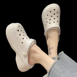 2024 New High-heeled Croc Shoes Women's Ins Trendy Thick-soled Baotou Outerwear Anti-slip Fashion Sandals and Slippers Summer Beach Shoes