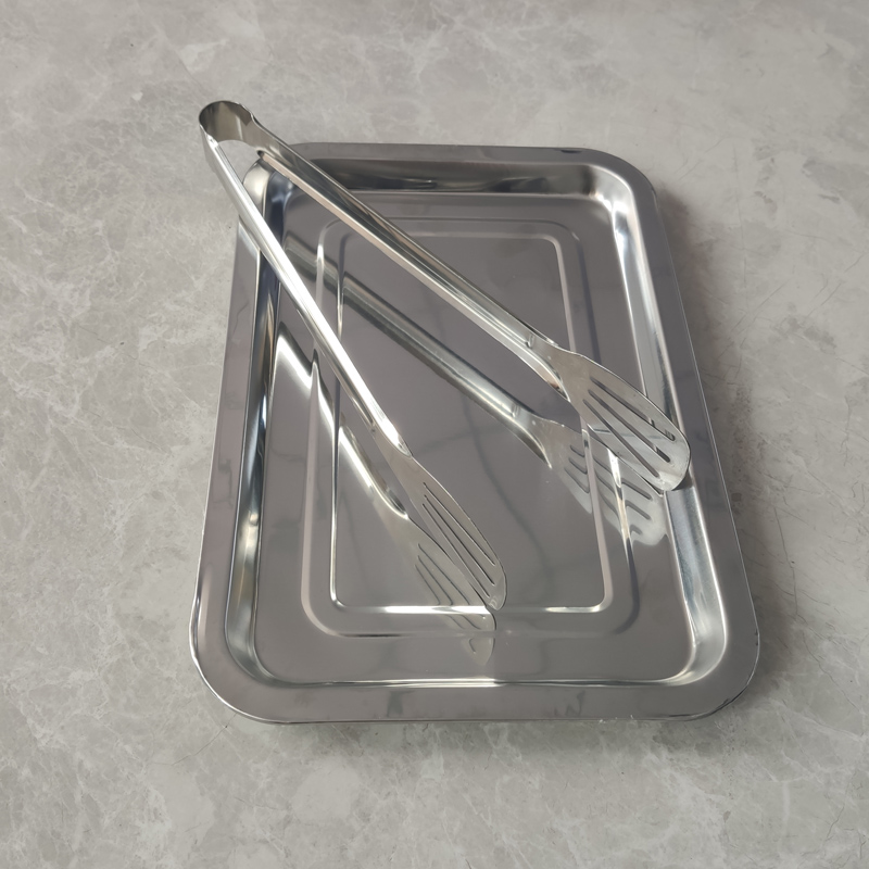 Stainless steel plate rectangular tray vegetable plate fish plate steamed rice plate dumpling plate oven barbecue iron plate plate household