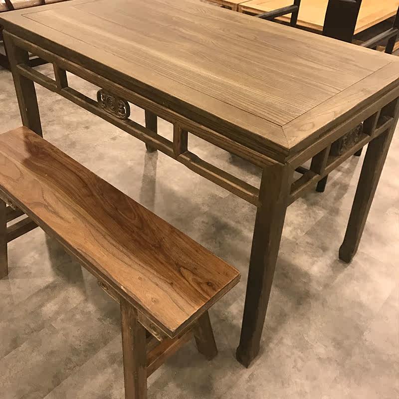 High-end customized old elm wood themed dining table and chairs Chinese solid wood dining table and chairs Composition Dragon Carved Hot Pot Table