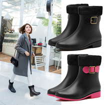 Fashion South Korea Rain Shoes Women Adult Rain Boots Lady Martin Glue Shoes Middle Cylinder Water Boots Waterproof Shoes Short Barrel Anti Slip Cover Shoes
