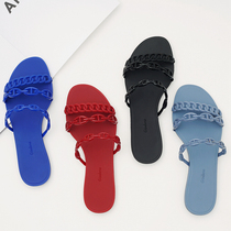Europe station new pig nose chain seaside beach flat bottom sandals women wearing jelly shoes for a pair of slippers