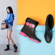 Rain Shoes Lady Korea Cute Water Shoes Lady Middle Cylinder Waterproof Fashion outside wearing water boots Anti-slip rubber shoes Adult Rain boot