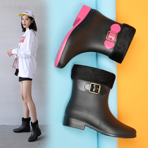 Rain Boots Lady Pony Boots Light Non-slip Waterproof Shoes Rubber Shoes Korea Cute Fashion Outwear Adults Midcylinder Rain Shoes