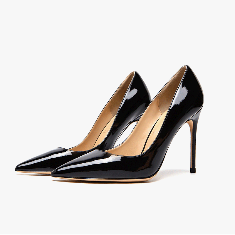 Lavendi Black High Heel Shoe Woman Fine Heel Leather Shallow Mouth Sexy Lacquer Leather Pointed 100 Hitch Career Woman Shallow Mouth Single Shoes