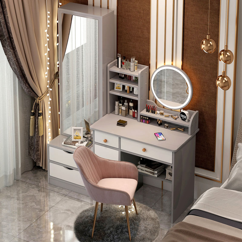 Nordic dressing table storage cabinet integrated with full-length mirror multi-functional net red ins wind small apartment bedroom dressing table