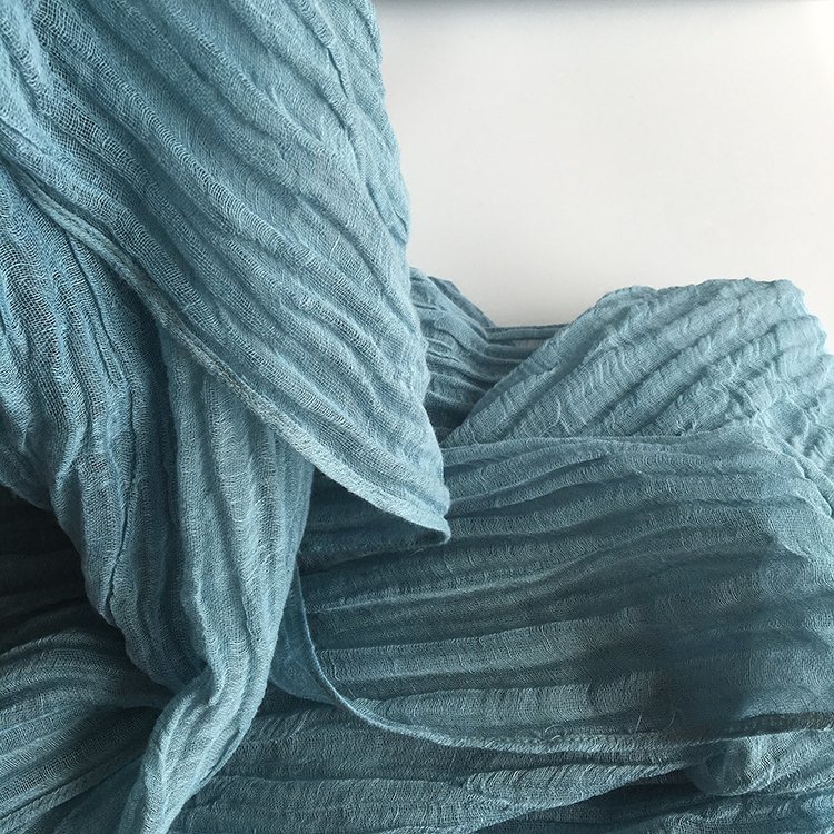 Linen Texture Pleated Blue Zen Dance Scarf, Tara Silk Scarf, Spring and Autumn Cotton-Linen Elegant Travel Shawl, Gauze Scarf for Women