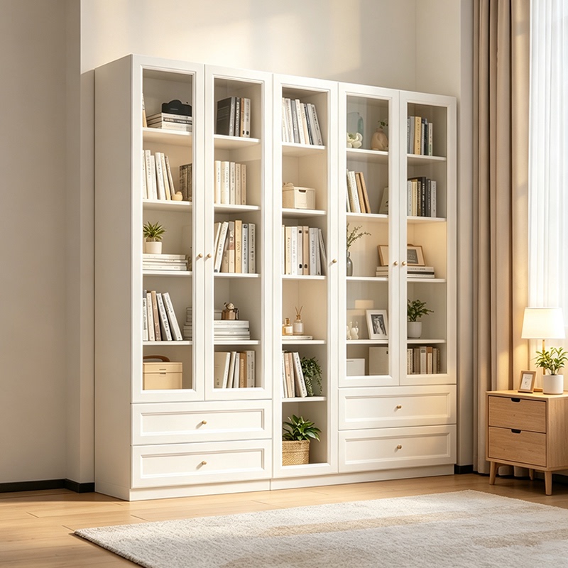 Solid Wood Bookcase with Glass Doors, Home Bookshelf, Storage Rack, Living Room Floor-Standing Storage Cabinet, Dust-Proof Combination Cabinet Solid Wood Bookcase with Glass Doors, Home Bookshelf, Storage Rack, Living Room Floor-Standing Storage Cabinet, Dust-Proof Combination Cabinet