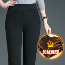 Middle-aged mother plus velvet pants to wear elastic waist thick loose middle-aged womens pants warm straight cotton pants winter