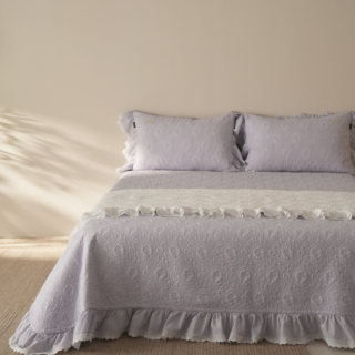 姜川织物「巴洛克花廊」全棉床盖三件套纯色柔软亲肤四季通用