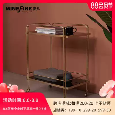 Maifan Nordic shelf Double-layer partition Mobile trolley Bathroom Wrought iron storage shelf Glass panel shelf