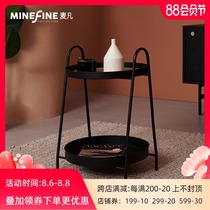 Nordic solid wood coffee table creative round edge few simple living room small apartment sofa small round table Wrought iron double edge few