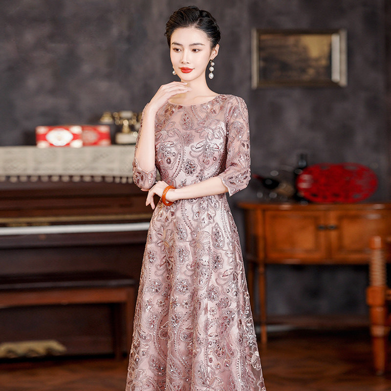 喜婆婆婚宴装晚礼服裙:年轻女方结婚高端妈妈婚礼喜服高贵洋气春季必备 -礼服-淘宝好物网