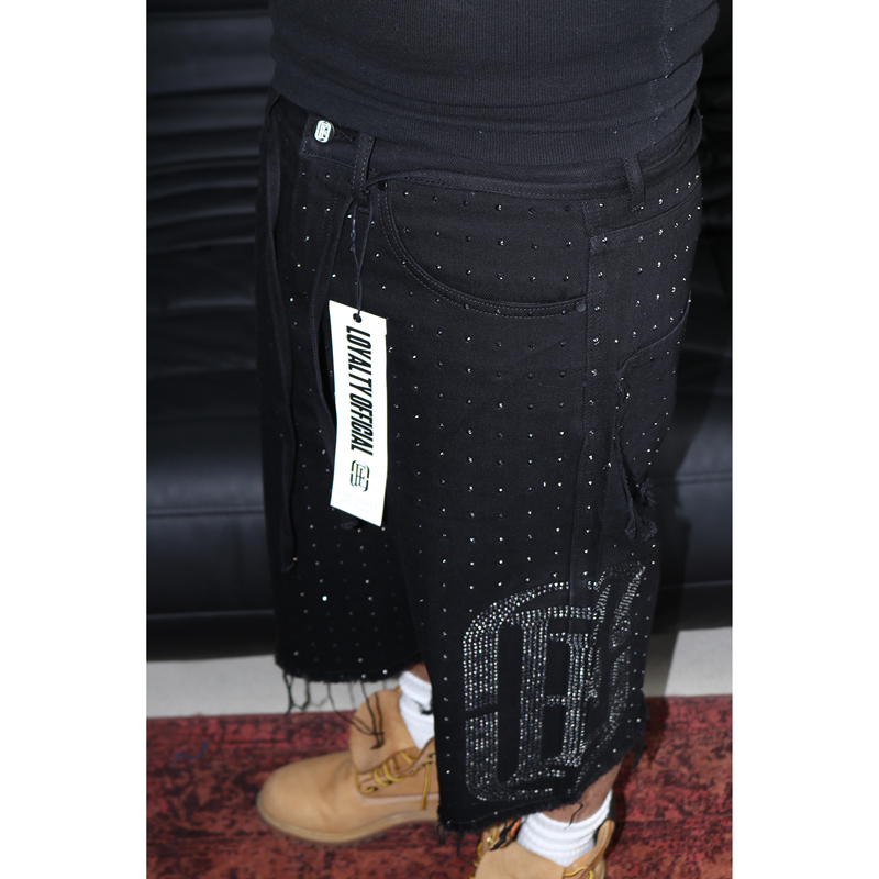 Loyalty Official 2025Ss Full Rhinestone American Retro Washed Fringe Denim Shorts with Heavy Craftsmanship and Unique Style