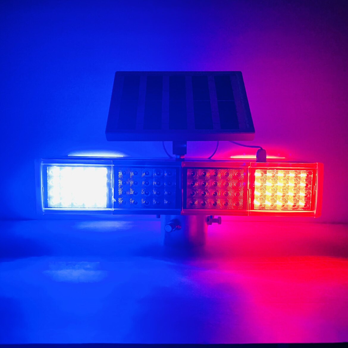 строб 路口爆闪灯分体式太阳能警示爆闪灯强光led红蓝一体闪光灯交通灯