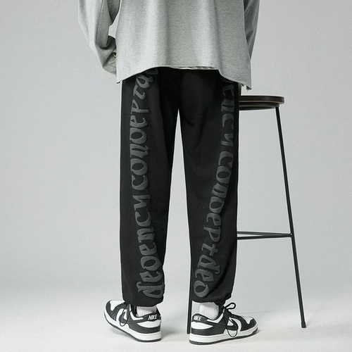 Мужские демисезонные осенние трендовые универсальные штаны, на шнурках