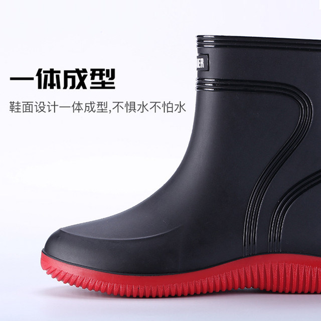 ເກີບກັນຝົນແບບ Letter Anti-slip Rain Boots for men, Water wash mid-calf rain boots, men short-tube water shoes, velvet rubber shoes, thickened and wear-resistant