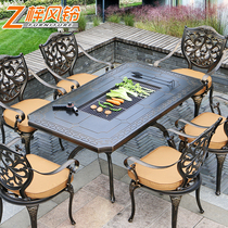 Zi wind chimes household charcoal baking table outdoor garden courtyard grill leisure European cast aluminum iron outdoor table and chairs