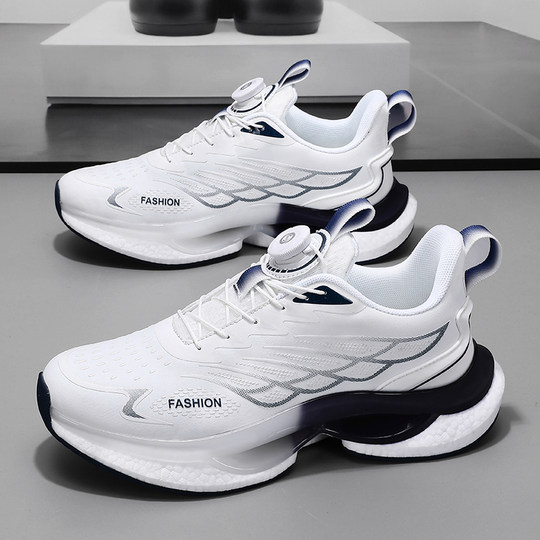 Black Sneakers, Autumn Leather Surface, Boys, Junior High School Students, Teenagers, Adults, Rotating Button, Running, Ultra-Light, Shock-Absorbing