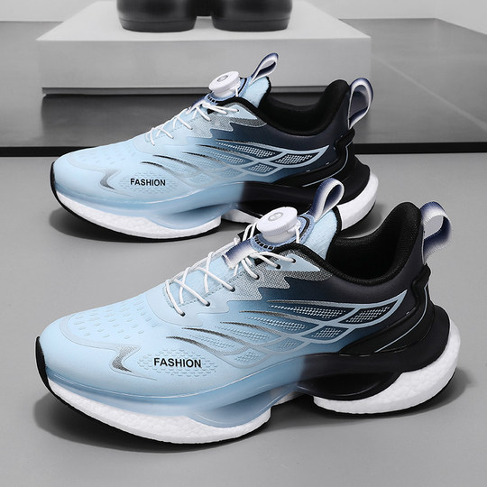 Black Sneakers, Autumn Leather Surface, Boys, Junior High School Students, Teenagers, Adults, Rotating Button, Running, Ultra-Light, Shock-Absorbing