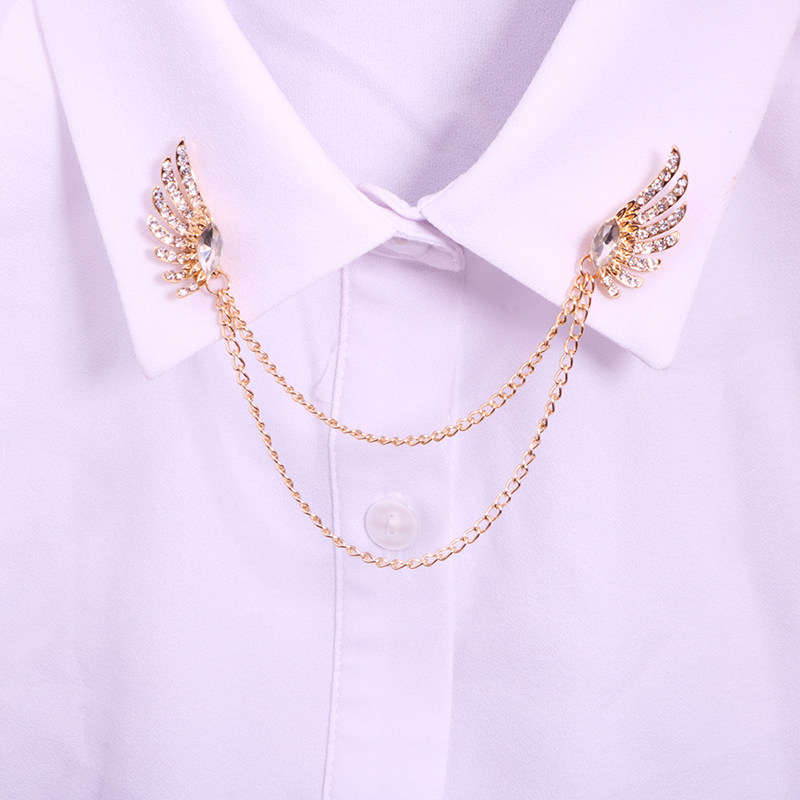 European and American fashion retro brisket brooch with male and female drilling wings chain flow sut-shirt suit collar-collar buttoned accessories