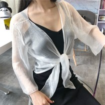 In a cardigan summer thin self-tanning coat Womens coat Summer transparent tulle sunscreen yarn coat Long sleeve small shawl