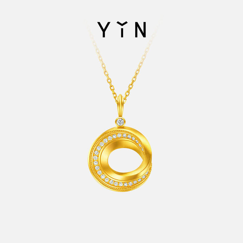 YIN 隠された「隠された」メビウスの帯純金ダイヤモンドネックレス、万物リングゴールドペンダント、古代ゴールド安全バックル