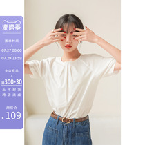 Method Silk Ulu Method Butterfly Knot Design Sensation Blouse Women Summer Short Sleeve Loose 100 Lapped Retro Short white T-shirt