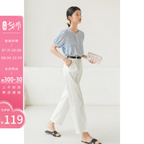 Fassilu White Straight Drum Pants Children Summer Design Sensation High Waist Display Slim Width Legs Loose Slim 90% casual pants