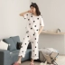 Bộ đồ ngủ nữ mùa hè cotton ngắn tay cắt cúp chấm chấm phiên bản Hàn Quốc của dịch vụ mặc nhà nữ mùa hè dễ thương - Bộ Pajama
