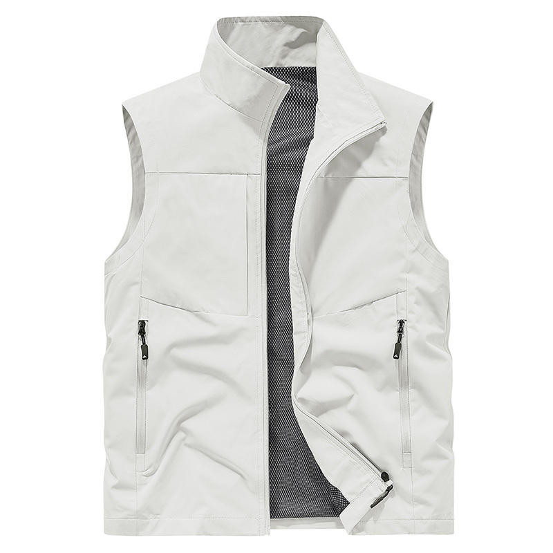 Men's Vest for Spring and Autumn, Thin, High-End, Solid Color, Stand-Up Collar, Polo Style, Outdoor Vest Jacket, Breathable Autumn Top for Men