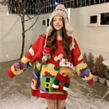 Рождественский японский ретро милый демисезонный трикотажный свитер, оверсайз
