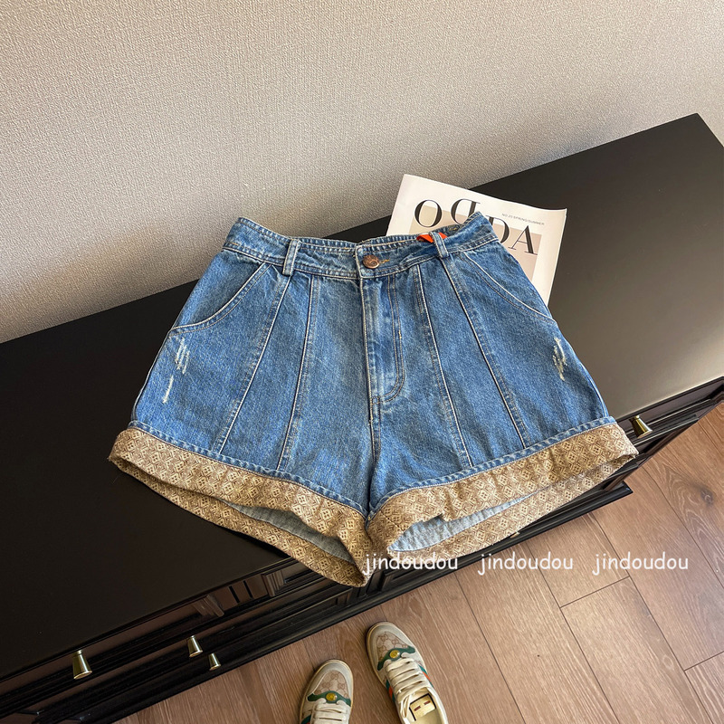 Ins Super Popular Denim Shorts for Women 2026 New Style Super Stylish Summer Wear Patchwork Slimming Deconstructed Casual Pants