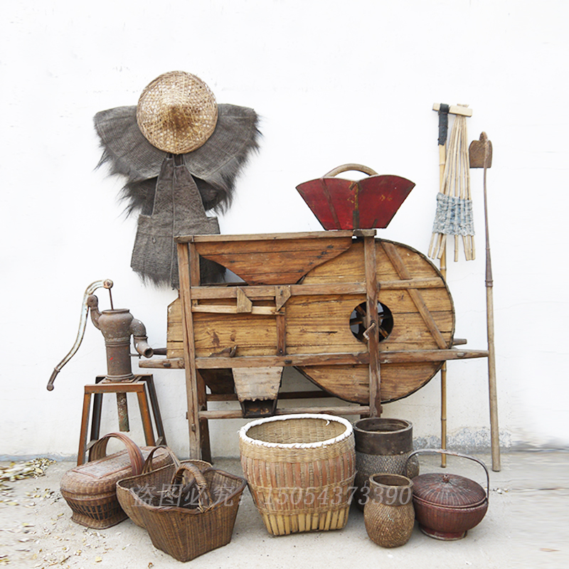 Folklore Nostalgia Old Objects Countryside Traditional Old Farming Furniture Old Wooden Plow Single Wheeler Windmill Farming Culture Decorative Pendulum Pieces