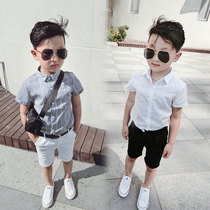 Boy white shirt short sleeve children Korean trend thin shorts set white handsome kid shirt Foreign