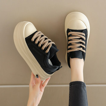 Women's Shoes 2025 New Winter Genuine Leather Versatile Sneakers Paired with Wide-Leg Pants Platform Shoes Student Height-Increasing Thick-Soled Sneakers