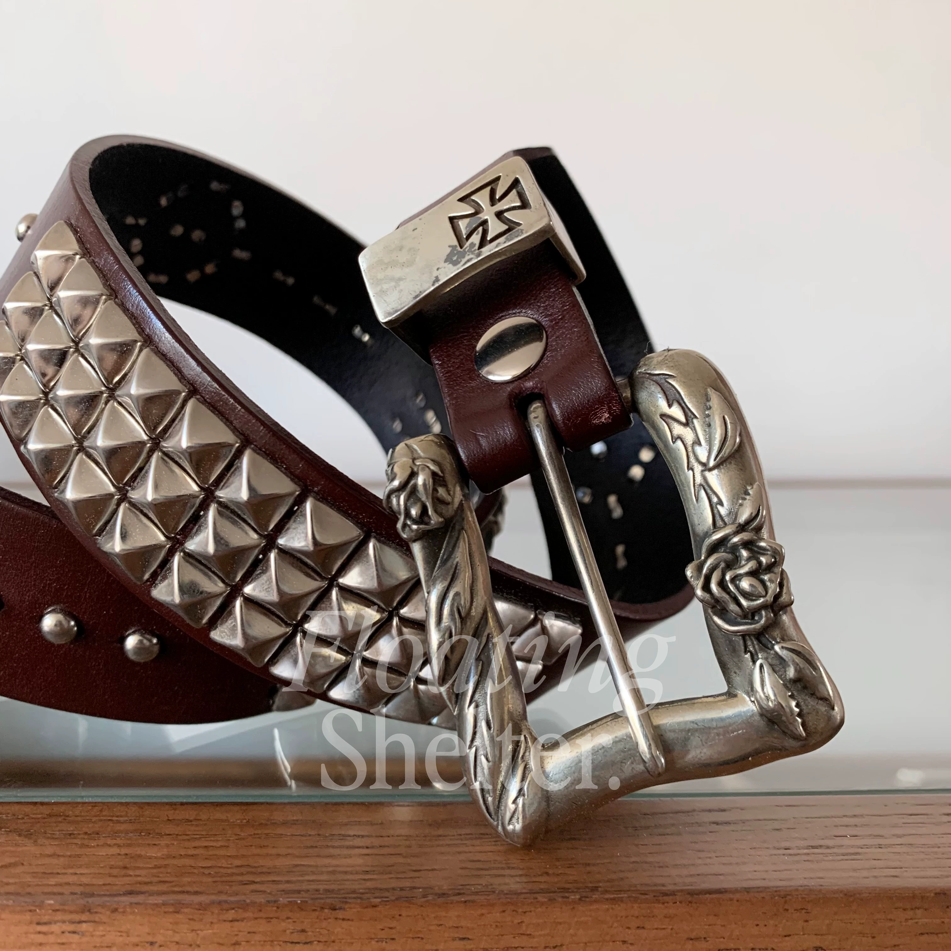 Leather denim belt, cowhide, punk style
