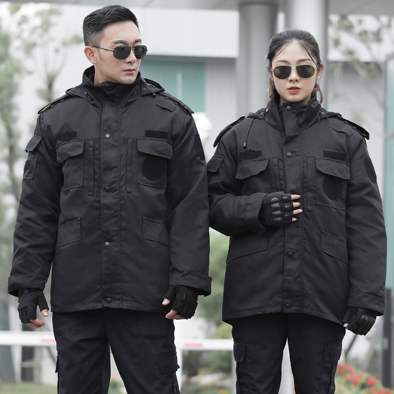 Military cotton coat men's winter thickened mid-length version security cotton clothes large coat women waterproof and warm for training and cold wear