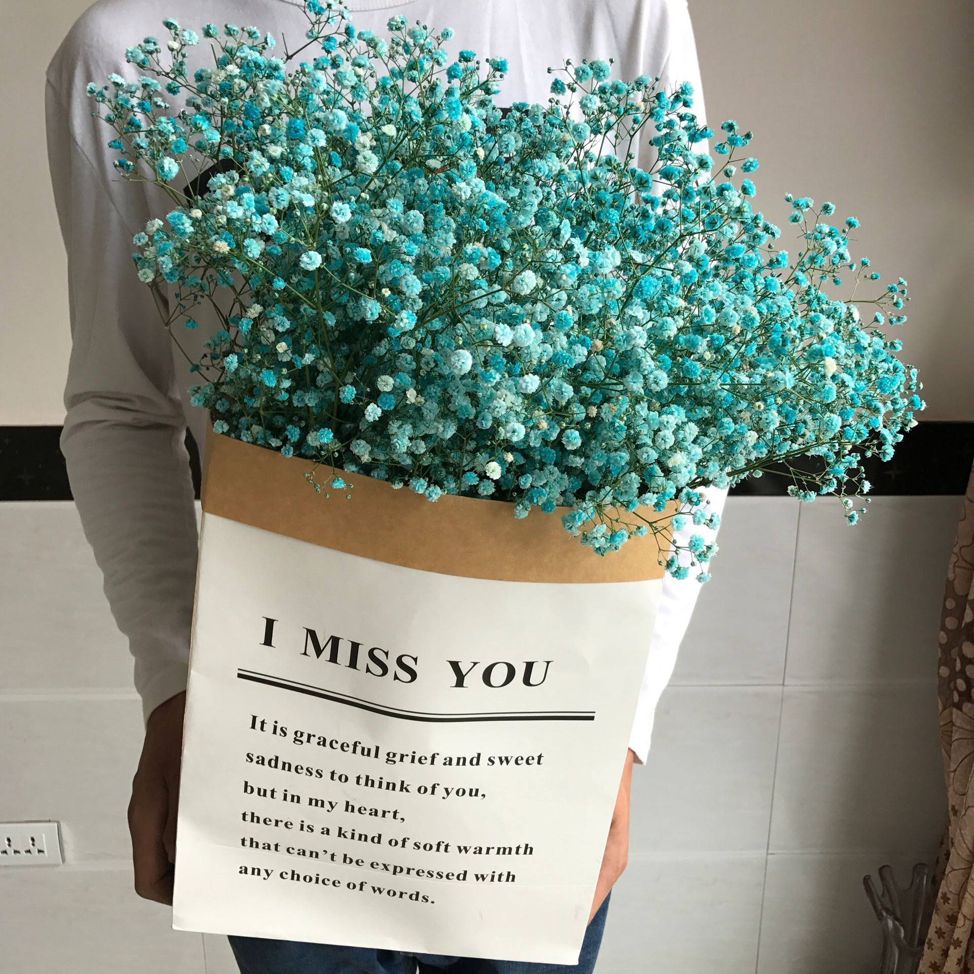 Nordic style ins Creative literature and art Cowhide large paper bag starry decoration Home decoration Forget-me-not dried flower bouquet